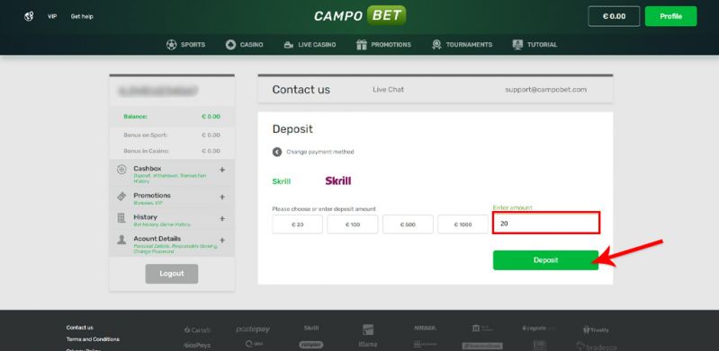 How to deposit with Skrill in a casino? - Guide Step 4