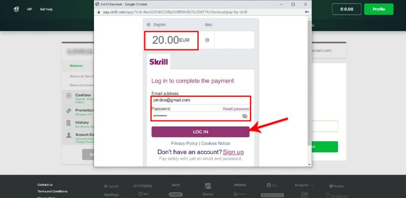How to deposit with Skrill in a casino? - Guide Step 5